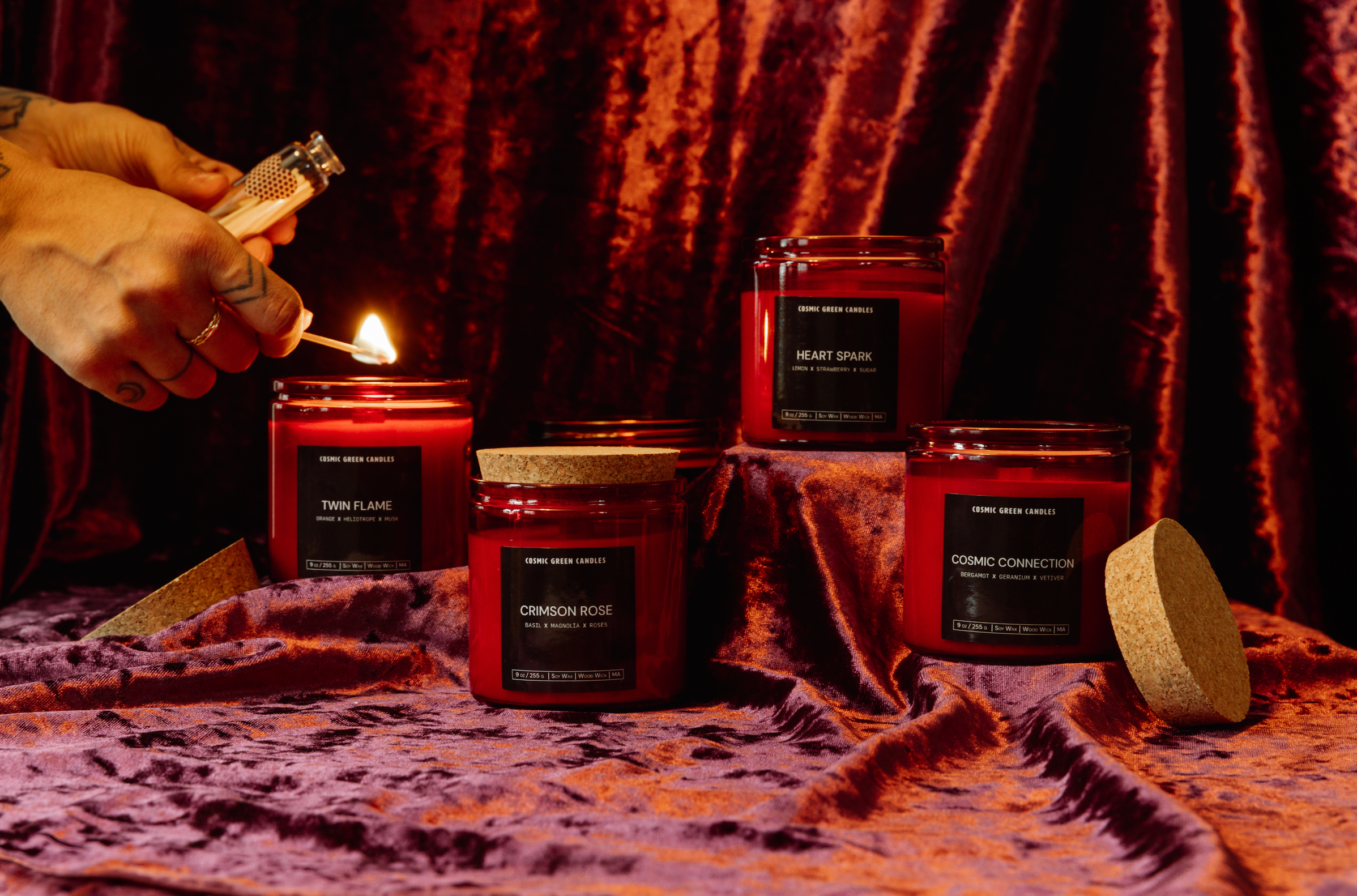 A romantic Valentine's Day candle in a red jar, perfect for creating a cozy and intimate atmosphere.